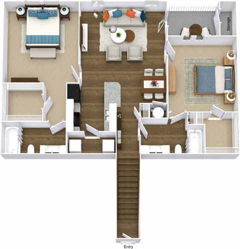 Floor plan for 2 beds, 2 baths, 1140 sqft